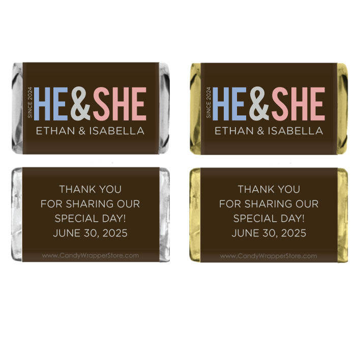 Miniature HE&SHE Wedding Candy Bar Wrapper - MINIWA481 Miniature HE&SHE Wedding Candy Bar Wrapper Miniature Size Wrappers WA481