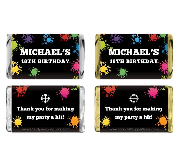 Miniature Paintball Birthday Candy Bar Wrapper Party Favors BD513