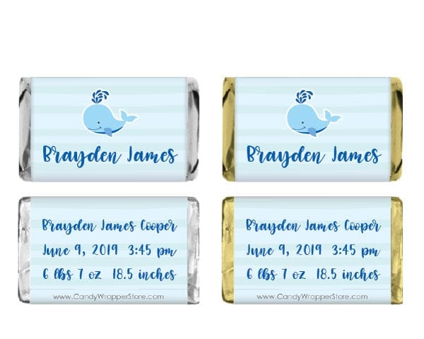 MINIBAB202 - Miniature Cute Spouting Whale Birth Announcement Candy Bar Wrapper Miniature Cute Spouting Whale Birth Announcement Candy Bar Wrappers Birth Announcement BAB202