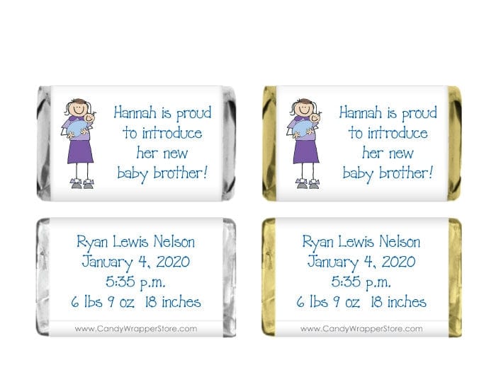 MINIBAB210 - Miniature Big Sister Birth Announcement Candy Wrapper Miniature It's a Boy Big Sister Candy Bar Wrappers Birth Announcement BAB210