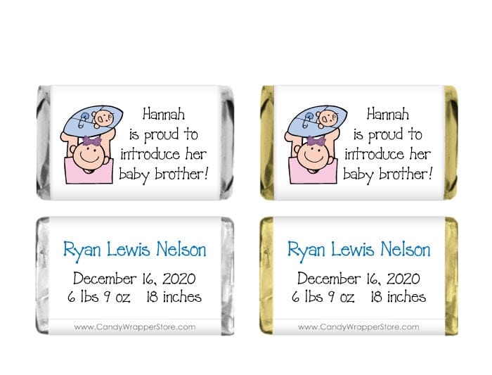 MINIBAB218 - Miniature Birth Announcement for Big Sister Candy Wrappers Miniature Boy Birth Announcement Candy Bar Wrappers Birth Announcement BAB218