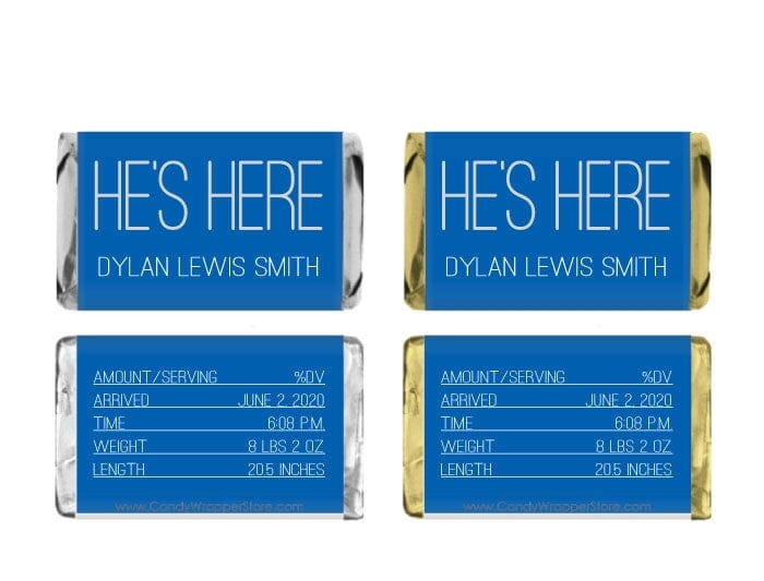 MINIBAB226 - Miniature "He's Here" Candy Bar Wrappers Miniature "He's Here" Candy Bar Wrappers Baby & Toddler BAB226