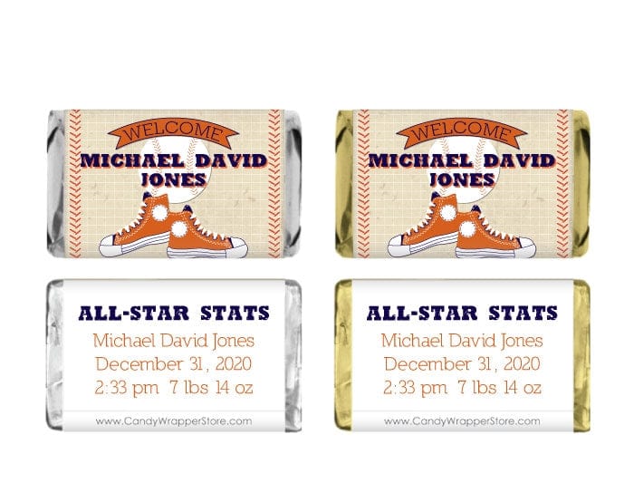 MINIBAB241DBR - Miniature Boy Baseball Birth Announcement Candy Bar Wrapper Miniature Boy Baseball Birth Announcement Candy Bar Wrapper Birth Announcement BAB241