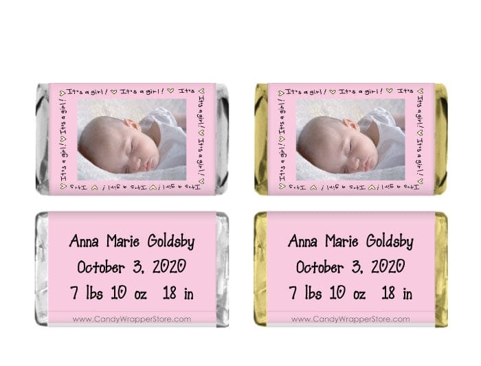 MINIBAG201photo - Photo It's a Girl Border Miniature Candy Bar Wrappers Photo It's a Girl Border Miniature Candy Bar Wrappers BAG201