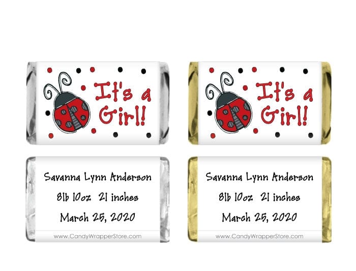 MINIBAG208 - Ladybug Birth Announcement Miniature Candy Wrapper Ladybug Birth Announcement Miniature Candy Wrapper Birth Announcement BAG208
