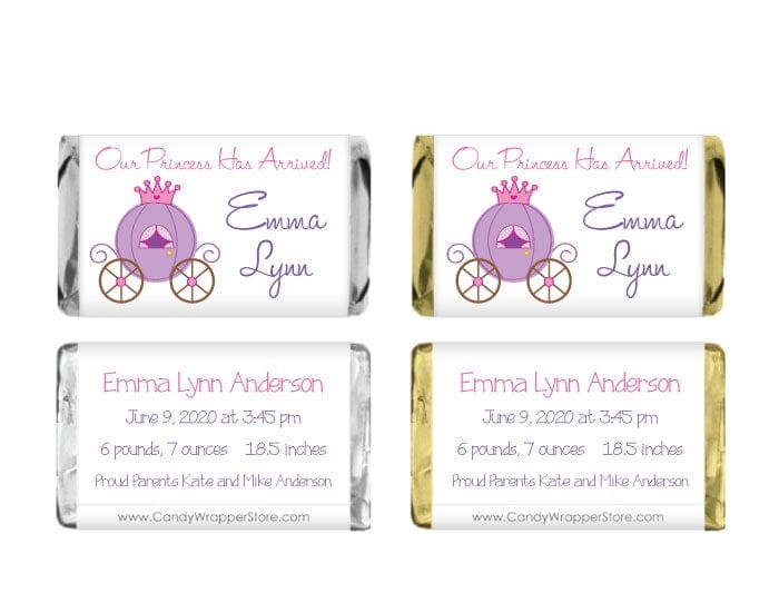 MINIBAG243 - Princess Carriage Birth Announcement Miniature Wrapper Princess Carriage Birth Announcement Miniature Hershey's Wrapper Birth Announcement BAG243