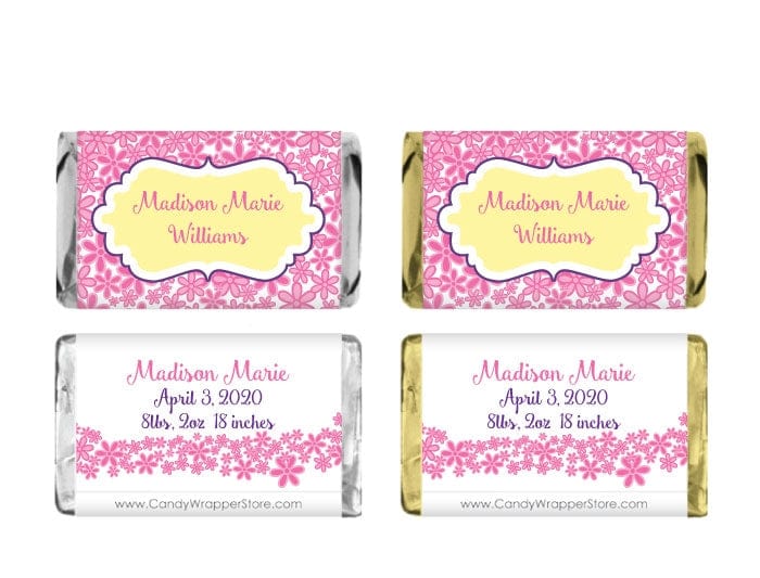 MINIBAG250DCH - Miniature Whimsical Flower Background Birth Announcement Candy Bar Wrapper Miniature Whimsical Flower Background Birth Announcement Candy Bar Wrapper Birth Announcement BAG250