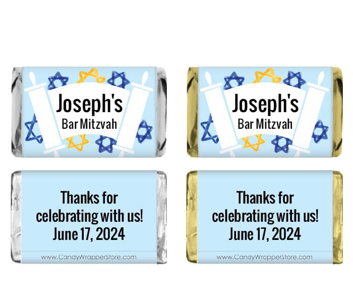 MINIBAR104 - Miniature Bar Mitzvah Torah Wrapper Miniature Bar Mitzvah Torah Candy Bar Wrappers BAR204