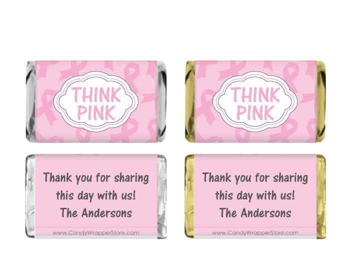 MINIBCA202PINK - Breast Cancer Ribbon Pink Background Candy Miniature Wrapper Breast Cancer Ribbon Pink Background Candy Miniature Wrapper Candy Wrappers BCA202