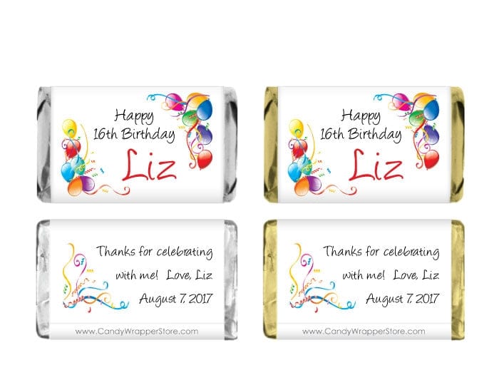 MINIBD200 - Balloon Border Miniature Birthday Wrapper Balloon Border Birthday Miniature Hershey's Candy Bar Wrappers Party Favors BD200