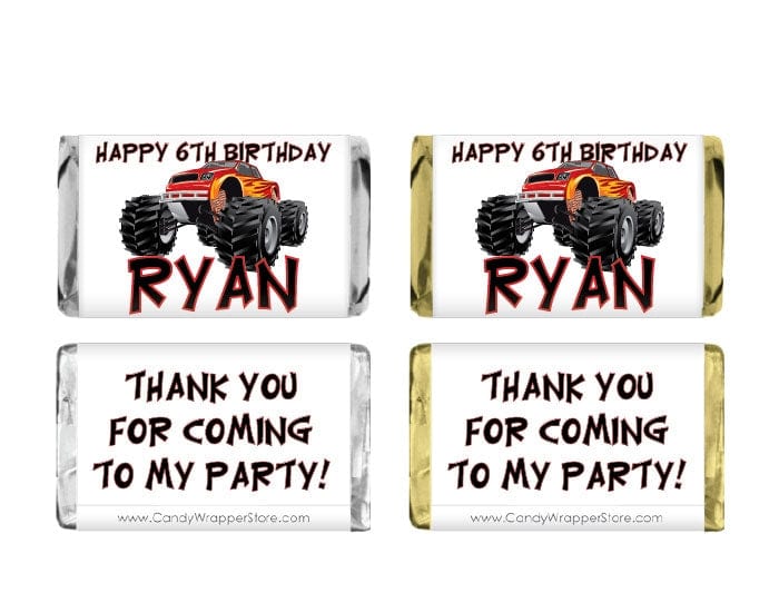 MINIBD204 - Monster Truck Birthday Candy Bar Wrappers Monster Truck Birthday Candy Bar Wrappers Party Favors BD204
