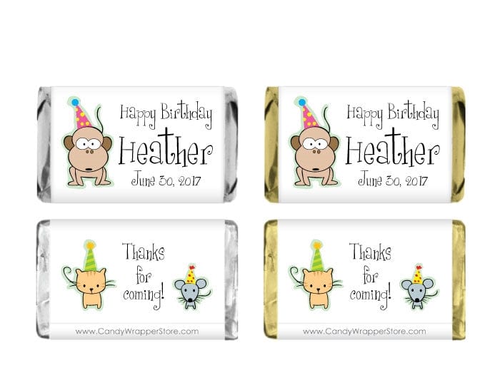 MINIBD209 - Birthday Party Animals Miniature Wrapper Birthday Party Animals Miniature Wrapper Party Favors BD209
