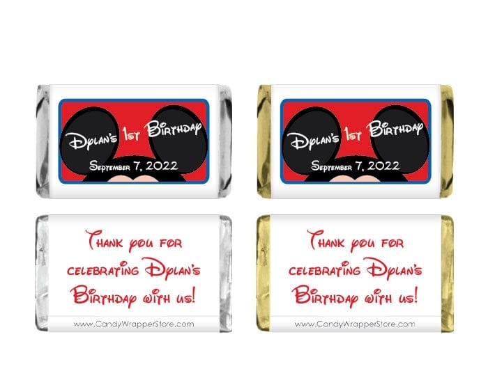 MINIBD222 - Miniature Mickey Mouse Birthday Candy Wrappers Miniature Mickey Mouse Birthday Candy Wrappers Party Favors BD222