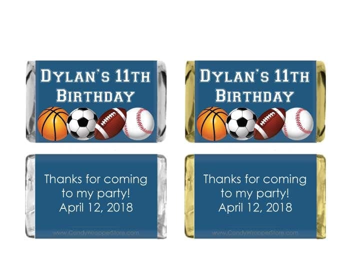MINIBD228 - Miniature Sports Birthday Candy Bar Wrapper Miniature Sports Birthday Candy Bar Wrapper Party Favors BD228