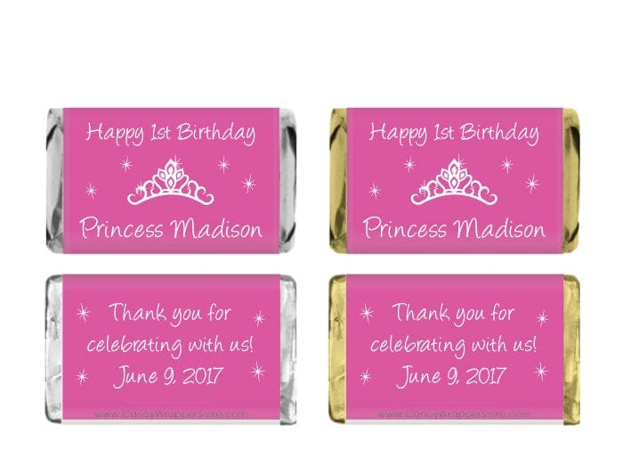 MINIBD249 - Princess Crown Miniature Birthday Candy Bar Wrappers Princess Crown Miniature Birthday Candy Bar Wrappers Party Favors BD249