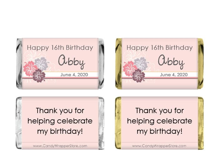 MINIBD251 - Miniature Birthday Hibiscus Flowers Candy Bar Wrappers Miniature Birthday Hibiscus Flowers Candy Bar Wrappers Party Favors BD251