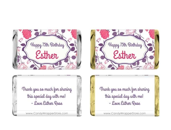 MINIBD265 - Miniature Miniature Pink and Purple Rose Birthday Candy Bar Wrappers Miniature Miniature Pink and Purple Rose Birthday Candy Bar Wrappers Party Favors BD265