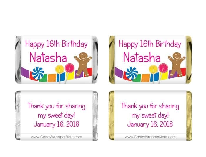 MINIBD273 - Miniature Birthday Candyland Theme Candy Bar Wrappers Miniature Watercolor Dots and Glitter Birthday Candy Bar Wrappers Party Favors BD273