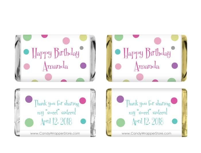 MINIBD283 - Miniature Retro Dots Birthday Candy Bar Wrapper Miniature Watercolor Dots and Glitter Birthday Candy Bar Wrappers Party Favors BD283