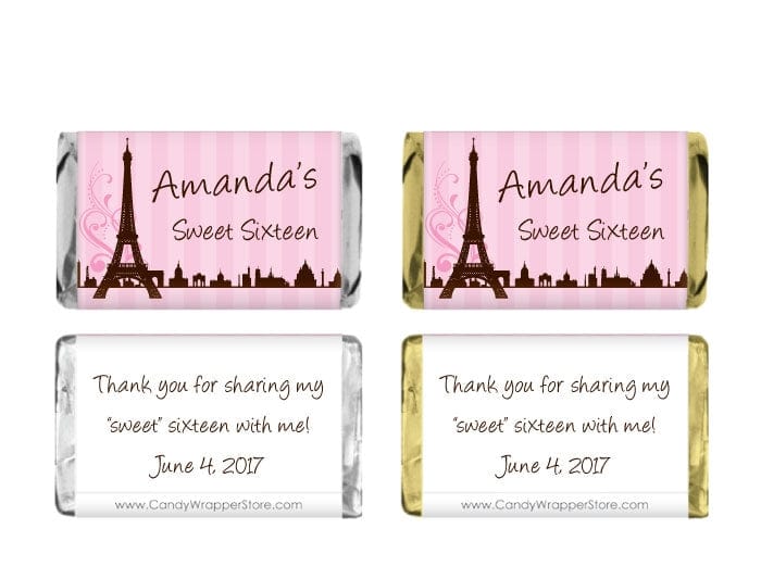 MINIBD285 - Miniature Paris Eiffel Tower Birthday Candy Bar Wrappers Miniature Paris Eiffel Tower Birthday Candy Bar Wrappers Party Favors BD285