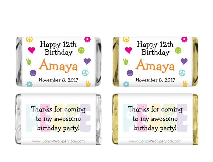MINIBD296 - Miniature Peace Sign Birthday Candy Bar Wrappers Miniature Peace Sign Birthday Candy Bar Wrappers Party Favors BD296
