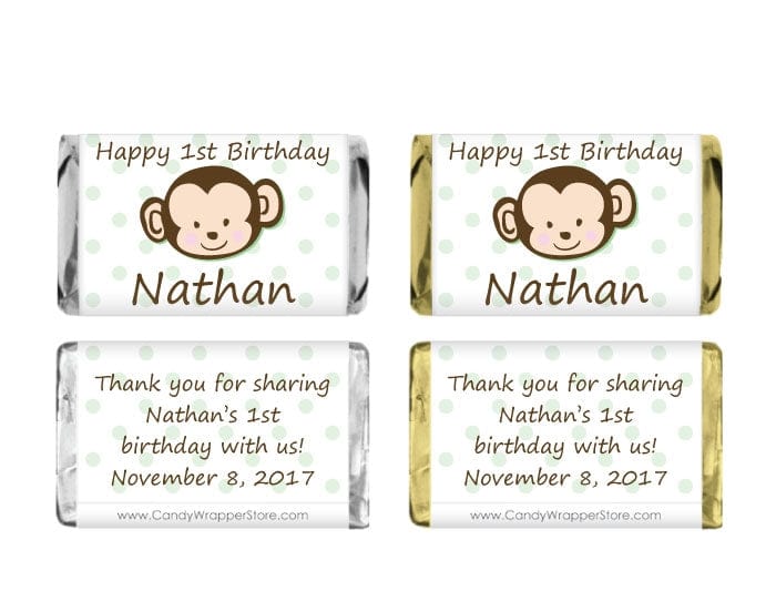MINIBD299MINT - Miniature Birthday Monkey Candy Bar Wrappers Miniature Birthday Monkey Candy Bar Wrappers Party Favors BD299