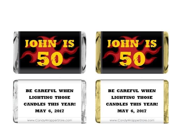 MINIBD303 - Man on Fire Birthday Miniature Wrapper Man on Fire Birthday Miniature Hershey's Wrapper Party Favors BD303