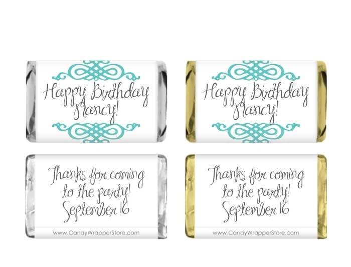 MINIBD306 - Miniature Modern Scroll Birthday Candy Bar Wrapper Miniature Modern Scroll Birthday Candy Bar Wrapper Party Favors BD306