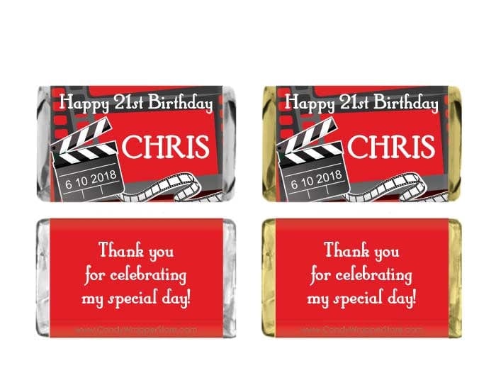 MINIBD321 - Miniature Hollywood Movie Theme Candy Bar Wrapper Hershey's Miniature Hollywood Movie Theme Chocolate Candy Bar Wrapper Party Favors BD321