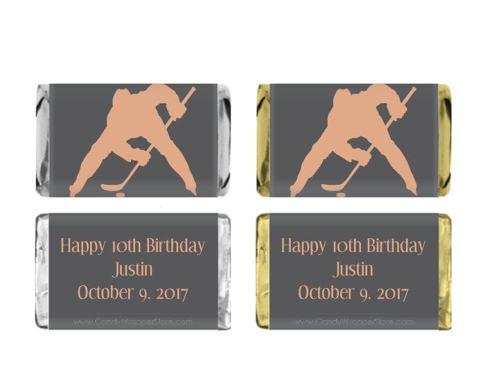 MINIBD352b - Hockey Miniature Birthday Candy Bar Wrapper Hockey Miniature Hersheys Birthday Candy Bar Wrapper Party Favors BD352