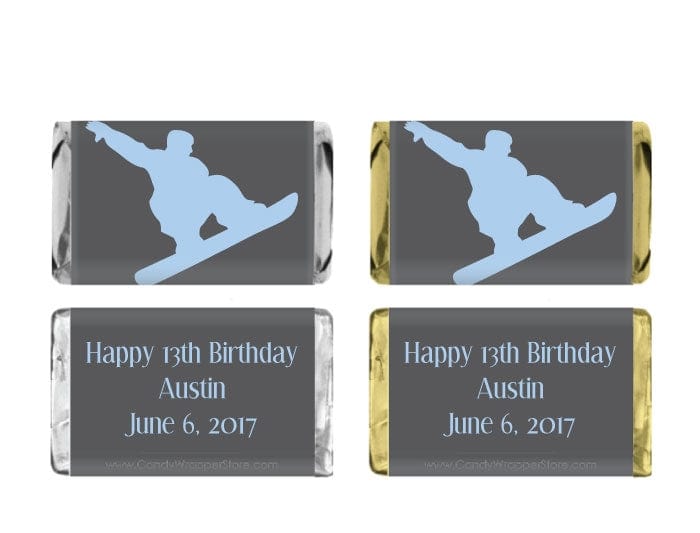 MINIBD354 - Snowboarder Miniature Birthday Candy Bar Wrapper Snowboarder Miniature Hersheys Birthday Candy Bar Wrapper Party Favors BD354