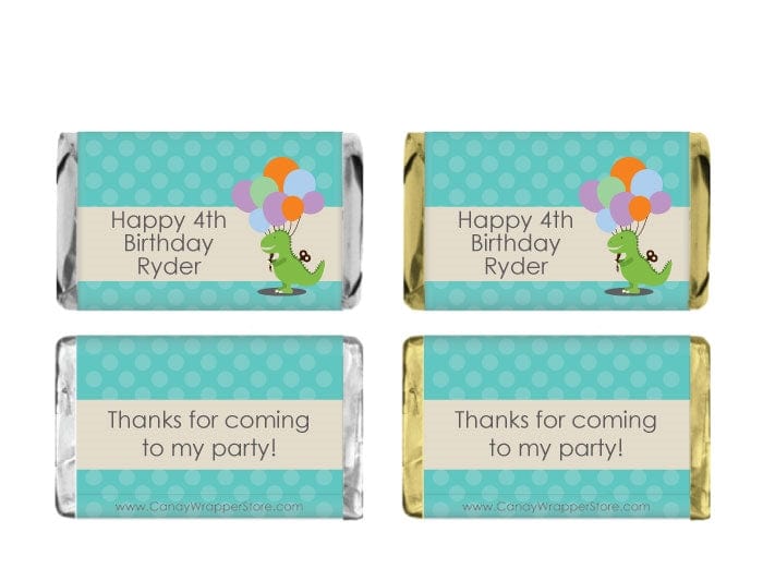 MINIBD361 - Dinosaur with Balloons Birthday Miniature Hershey's Candy Bar Wrappers Dinosaur with Balloons Birthday Miniature Hershey's Candy Bar Wrappers Party Favors BD361