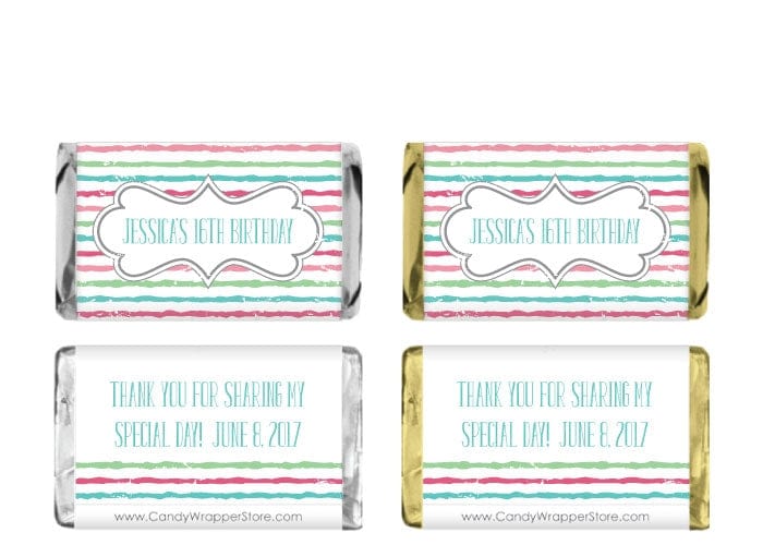 MINIBD369 - Sassy Stripes Birthday Miniature Hershey's Candy Bar Wrappers Sassy Stripes Birthday Miniature Hershey's Candy Bar Wrappers Party Favors BD369