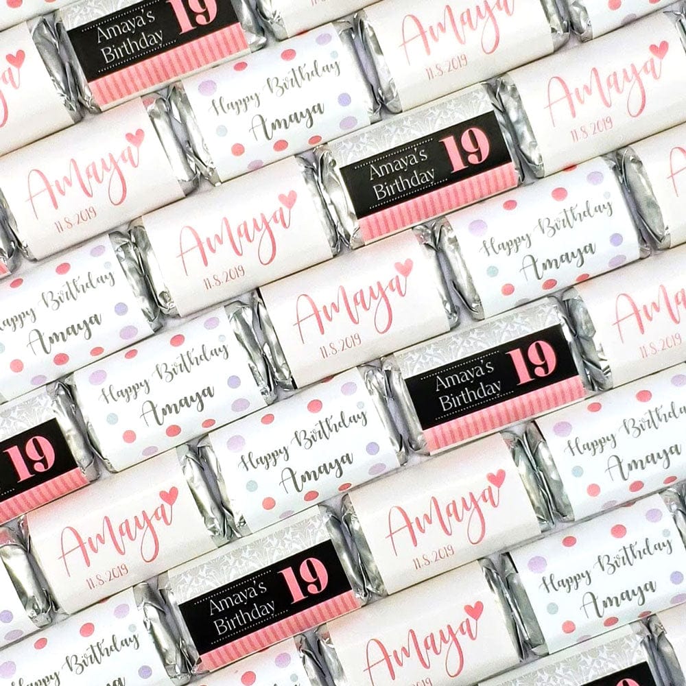 MINIBD458 - Miniature Script Name with Heart Birthday Candy Bar Wrapper Miniature Script Name with Heart Birthday Candy Bar Wrapper Party Favors BD458