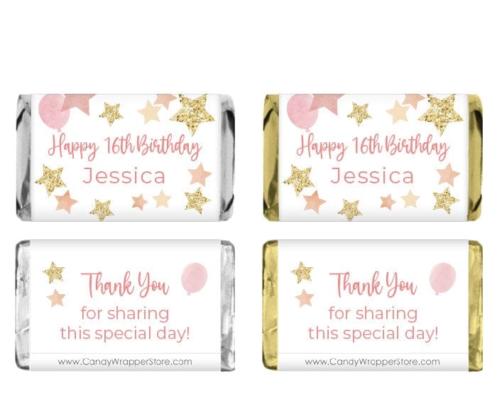 MINIBD481 - Miniature Gold & Rose Gold Stars Birthday Candy Bar Wrapper Miniature Gold & Rose Gold Stars Birthday Candy Bar Wrapper Party Favors BD481