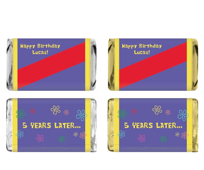 MINIBD496 - Miniature Chocolate Bar SpongeBob Inspired Birthday Candy Bar Wrappers Miniature Chocolate Bar SpongeBob Inspired Birthday Candy Bar Wrappers Party Favors BD496