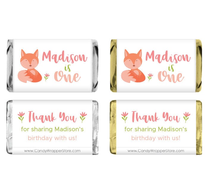 MINIBD499 - Miniature Cute Fox Birthday Candy Bar Wrappers Miniature Cute Woodland Fox Birthday Candy Bar Wrappers Party Favors BD499