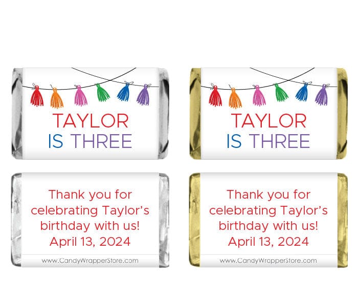 MINIBD501 - Miniature Tassel Banner Birthday Candy Bar Wrappers Miniature Tassel Banner Birthday Candy Bar Wrappers Party Favors BD501