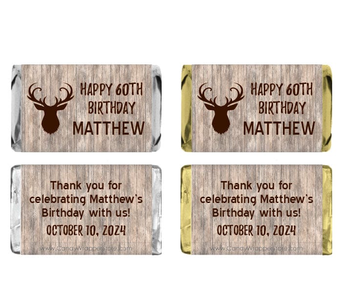MINIBD503 - Miniature Deer Head with Antlers Birthday Candy Bar Wrappers Miniature Deer Head with Antlers Birthday Candy Bar Wrappers Party Favors BD503