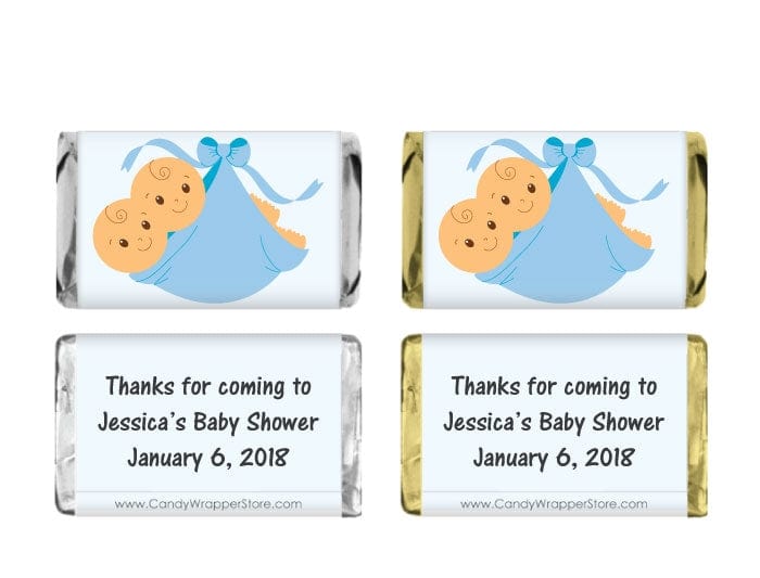 MINIBS100blue - Miniature Baby Shower Boy Twins Candy Bar Wrappers Miniature Baby Shower Twins Miniature Hershey's Candy Bar Wrappers Baby & Toddler BS100