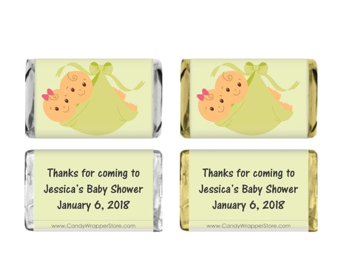 MINIBS100green - Miniature Baby Shower Twins Candy Bar Wrappers Miniature Baby Shower Twins Miniature Hershey's Candy Bar Wrappers Baby & Toddler BS100