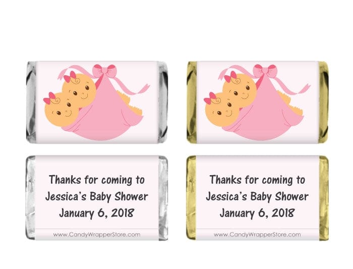 MINIBS100pink - Miniature Baby Shower Girl Twins Candy Bar Wrappers Miniature Baby Shower Girl Twins Miniature Hershey's Candy Bar Wrappers Baby & Toddler BS100