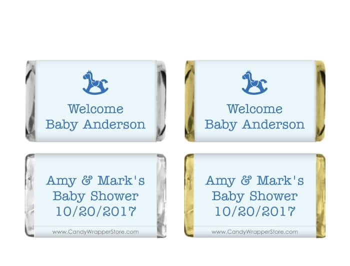 MINIBS102b - Miniature Blue Rocking Horse Baby Shower Candy Bar Wrappers Miniature Blue Rocking Horse Baby Shower Candy Bar Wrappers Baby & Toddler BS102