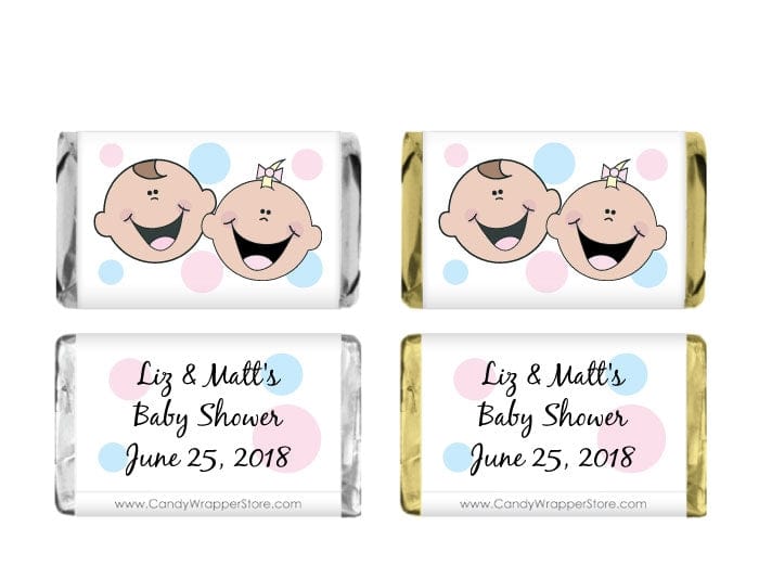 MINIBS242 - Miniature Baby Shower Twin Boy Girl Baby Face Candy Bar Wrappers Miniature Baby Shower Twin Boy Girl Baby Face Candy Bar Wrappers Baby & Toddler BS242