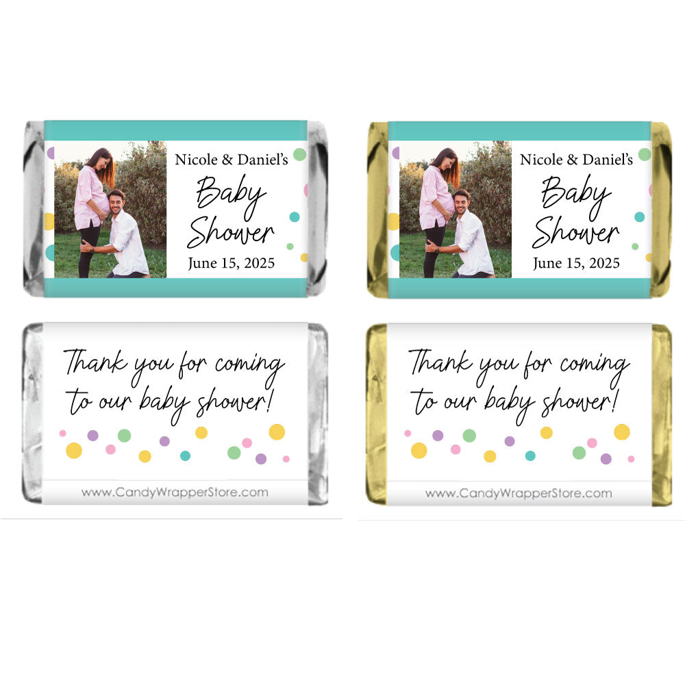MINIBS253 - Miniature Baby Shower Colorful Dots Photo Candy Bar Wrappers Miniature Baby Shower Colorful Dots Photo Candy Bar Wrappers Baby & Toddler BS253