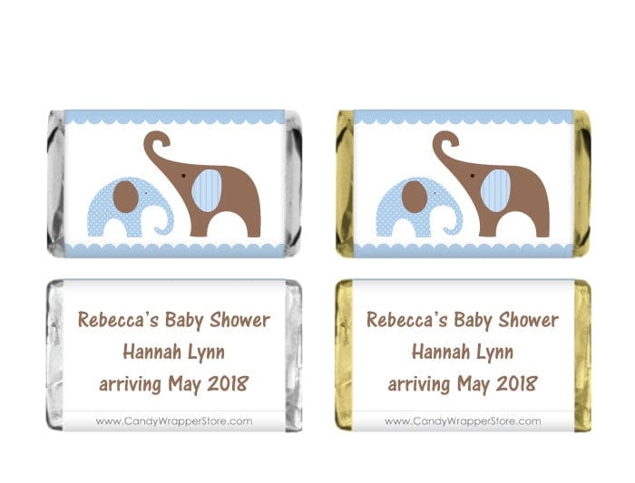 MINIBS258Blue - Miniature Baby Shower Elephants Candy Bar Wrappers Miniature Baby Shower Elephants Miniature Hershey's Candy Bar Wrappers Baby & Toddler BS258