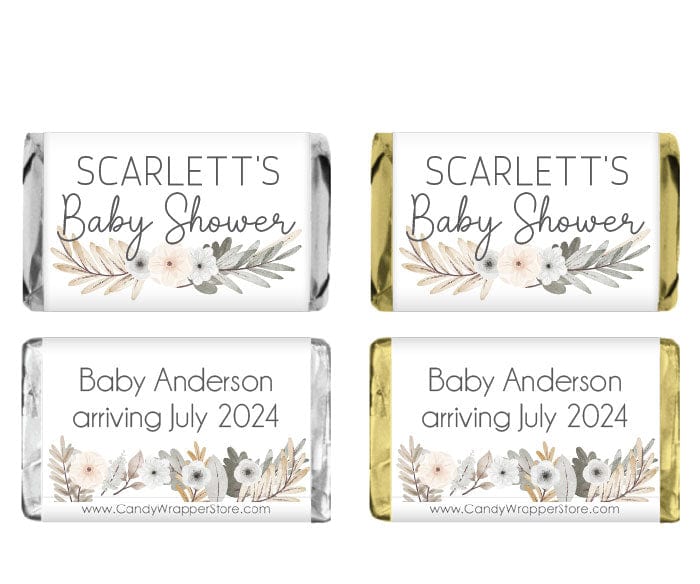MINIBS278 - Miniature Rustic Floral Baby Shower Candy Bar Wrappers Miniature Rustic Floral Baby Shower Candy Bar Wrappers Party Favors BS278