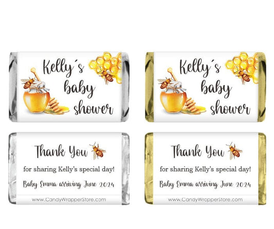 MINIBS300 - Miniature Honey Bee Baby Shower Candy Bar Wrappers Miniature Honey Bee Baby Shower Candy Bar Wrappers Party Favors Candy Wrapper Store