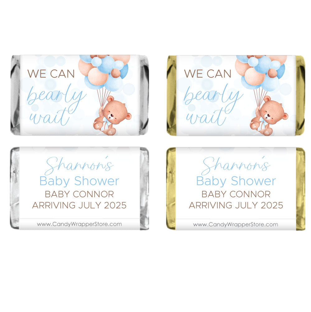 MINIBS362blue - Miniature We Can Bearly Wait Baby Shower Candy Bar Wrappers Miniature We Can Bearly Wait Baby Shower Candy Bar Wrappers Birth Announcement BS362