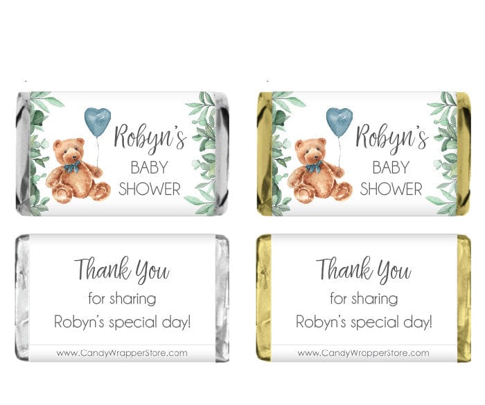 MINIBS375 - Miniature Teddy Bear with Heart Balloon Baby Shower Candy Bar Wrappers Miniature Teddy Bear with Heart Balloon Baby Shower Candy Bar Wrappers Birth Announcement BS375